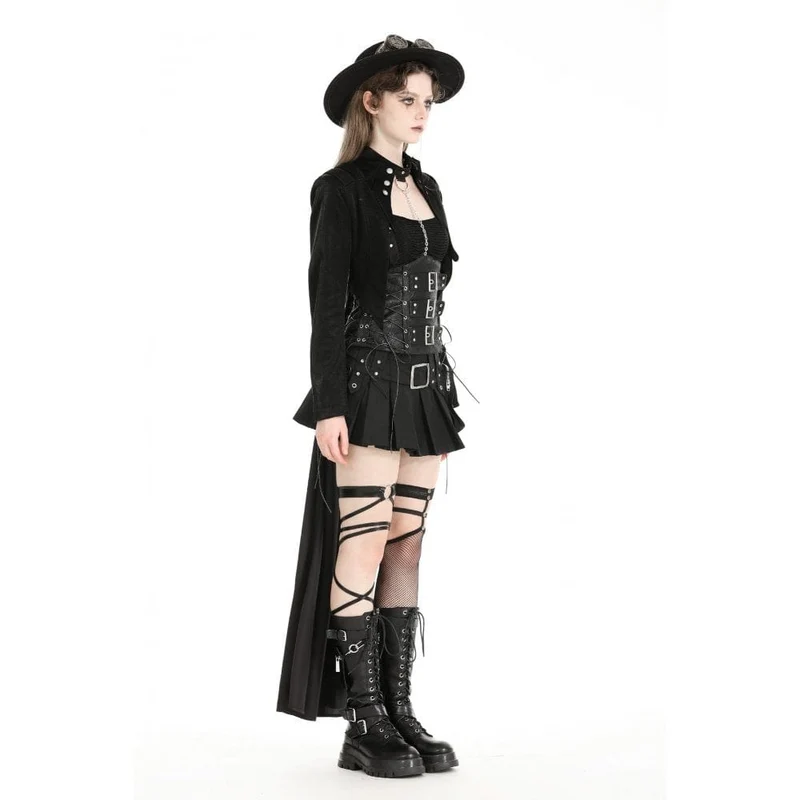 Damen Gothic High/Low Kunstleder-Spleißjacke