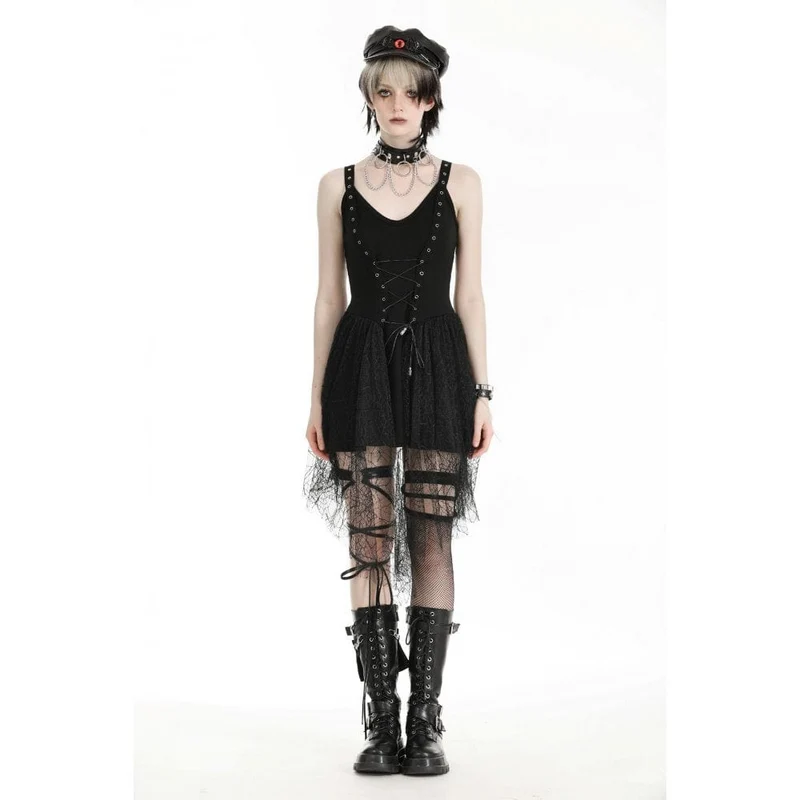Damen-Slipkleid im Gothic-Stil mit tiefem Ausschnitt und Spinnen-Mesh-Splice-Motiv