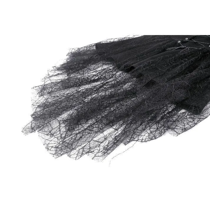Damen-Slipkleid im Gothic-Stil mit tiefem Ausschnitt und Spinnen-Mesh-Splice-Motiv