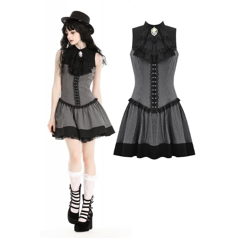 Gotisches, gerüschtes, gestreiftes Abschlusskleid für Damen