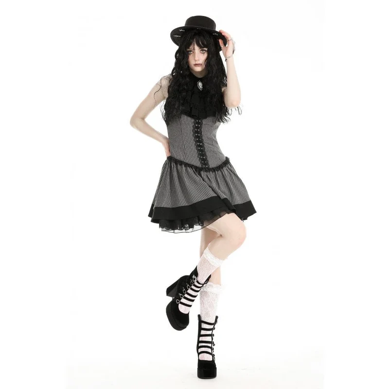 Gotisches, gerüschtes, gestreiftes Abschlusskleid für Damen
