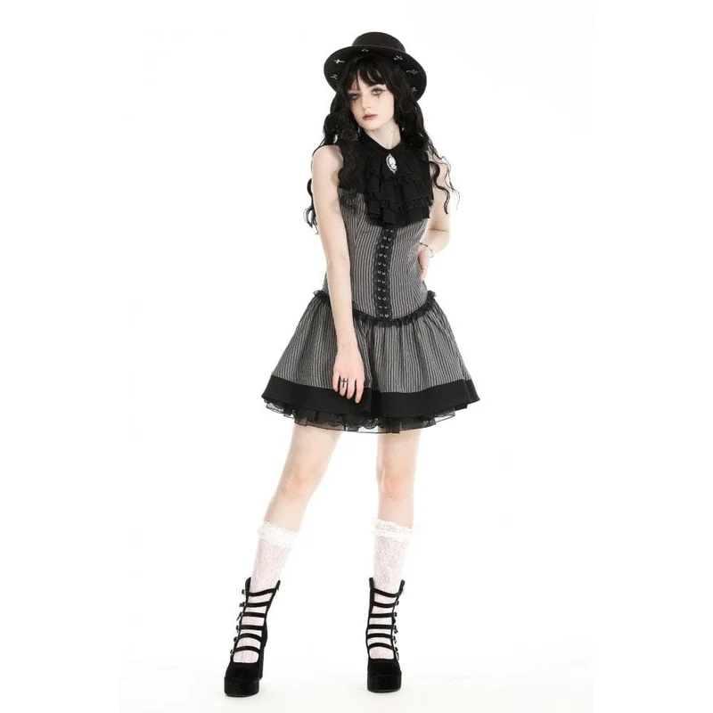 Gotisches, gerüschtes, gestreiftes Abschlusskleid für Damen