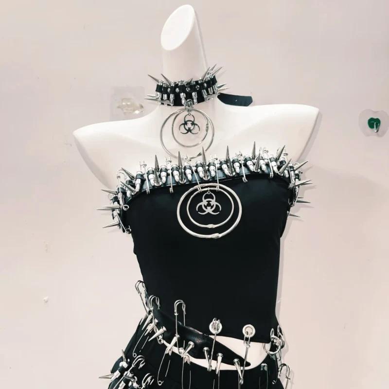 Rhinestone skull applique o ring tube top