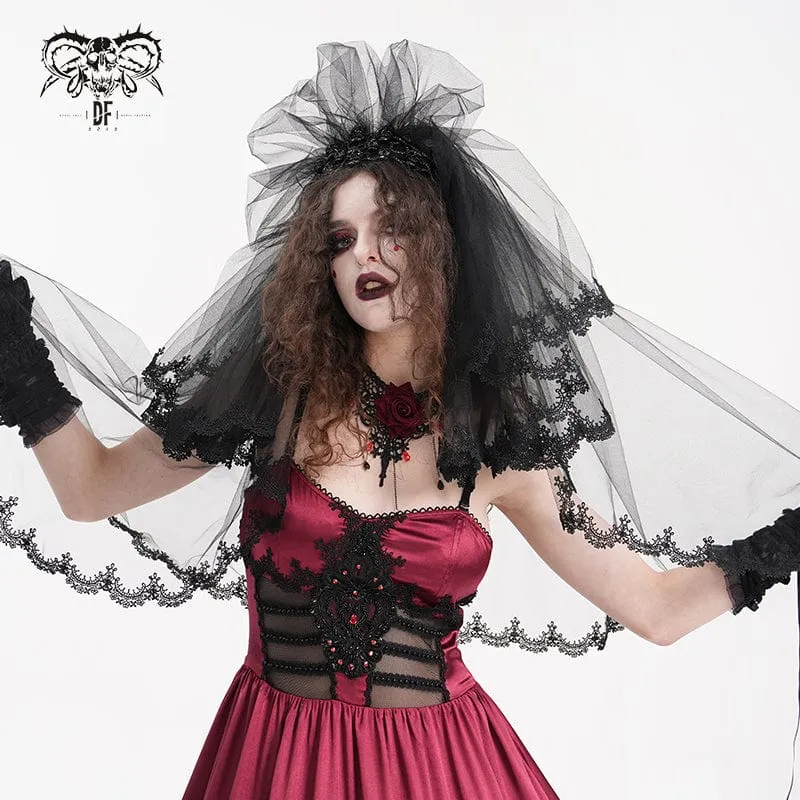 Gothic-Haarschmuck für Damen im Häkel-Netz-Stil mit Blumenmuster