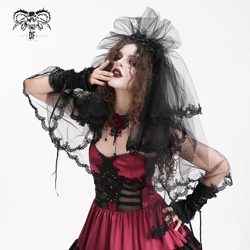 Gothic-Haarschmuck für Damen im Häkel-Netz-Stil mit Blumenmuster