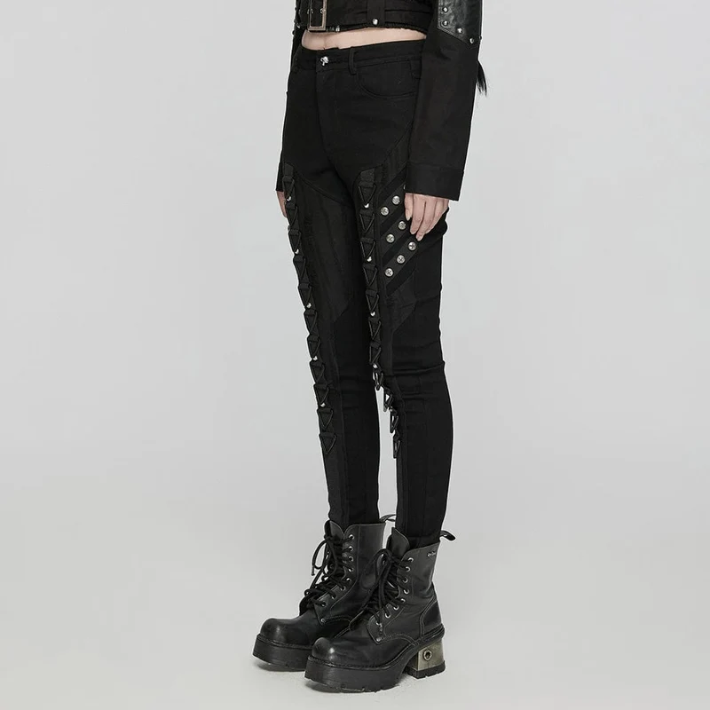 Punk-Hose aus Netzstoff mit dreieckiger Schnalle für Damen