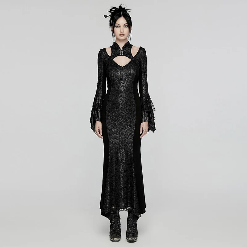 Gothic Cheongsam-Kragen Fischschwanz-Kleid für Damen Schwarz