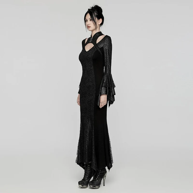 Gothic Cheongsam-Kragen Fischschwanz-Kleid für Damen Schwarz