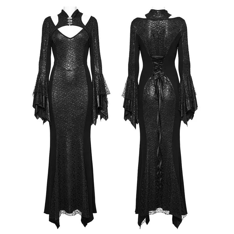 Gothic Cheongsam-Kragen Fischschwanz-Kleid für Damen Schwarz