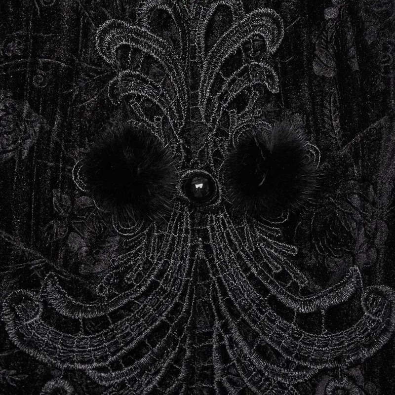 Gothic-Ballkleid aus geprägtem Samt mit Schlitz und Ärmelschonern für Damen