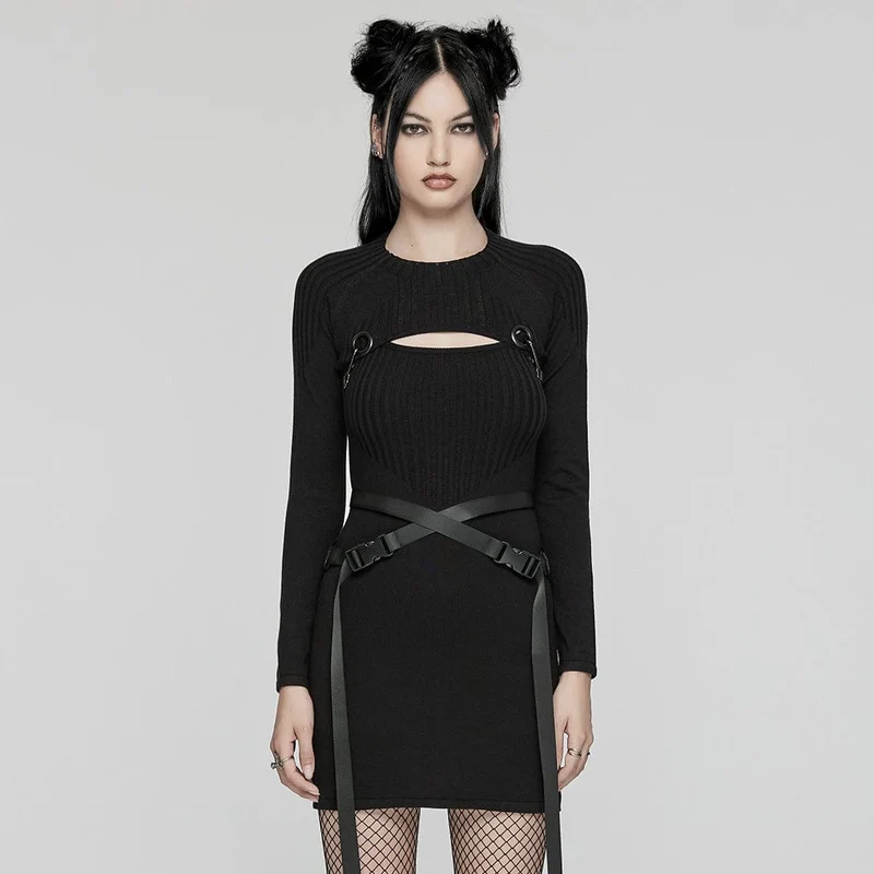 Zweiteiliges Strickkleid mit Punk-Schnalle für Musikfestivals für Damen