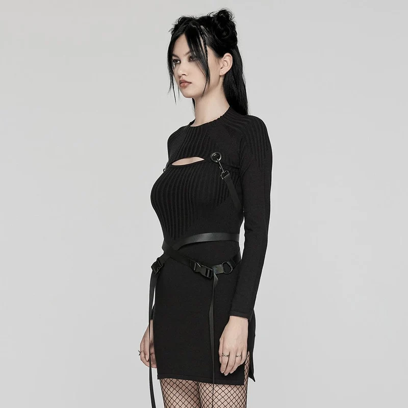 Zweiteiliges Strickkleid mit Punk-Schnalle für Musikfestivals für Damen