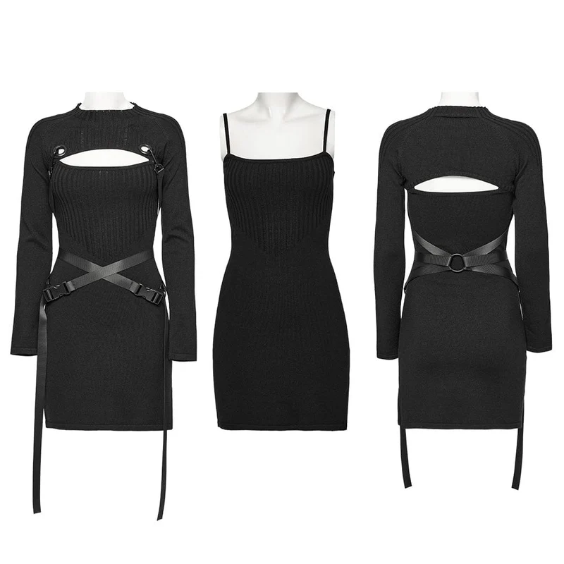 Zweiteiliges Strickkleid mit Punk-Schnalle für Musikfestivals für Damen
