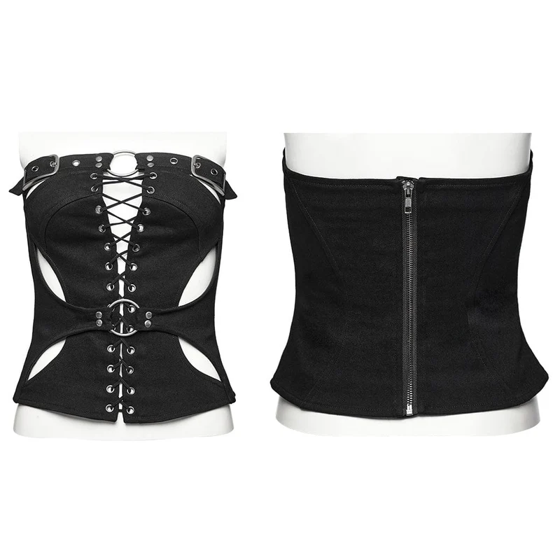 Punk-Tube-Top mit Cutout und Schnalle zum Schnüren für Damen
