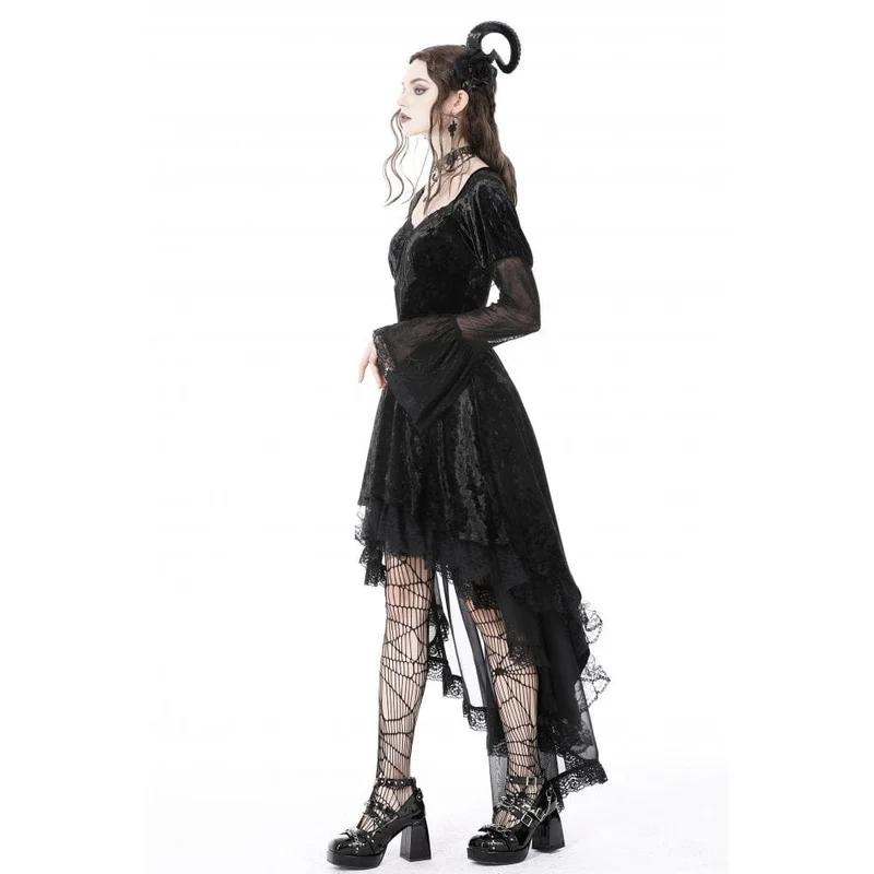 Damen Gothic Unregelmäßige Spitze Samtkleid mit Lagen