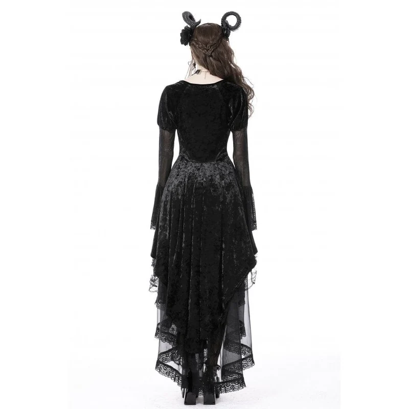 Damen Gothic Unregelmäßige Spitze Samtkleid mit Lagen