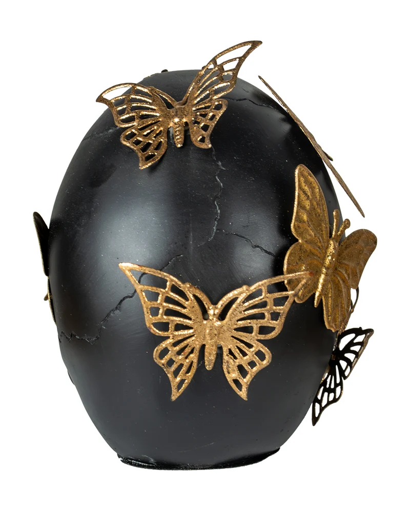 Schwarzer Totenkopf mit goldenen Schmetterlingen 15,5cm