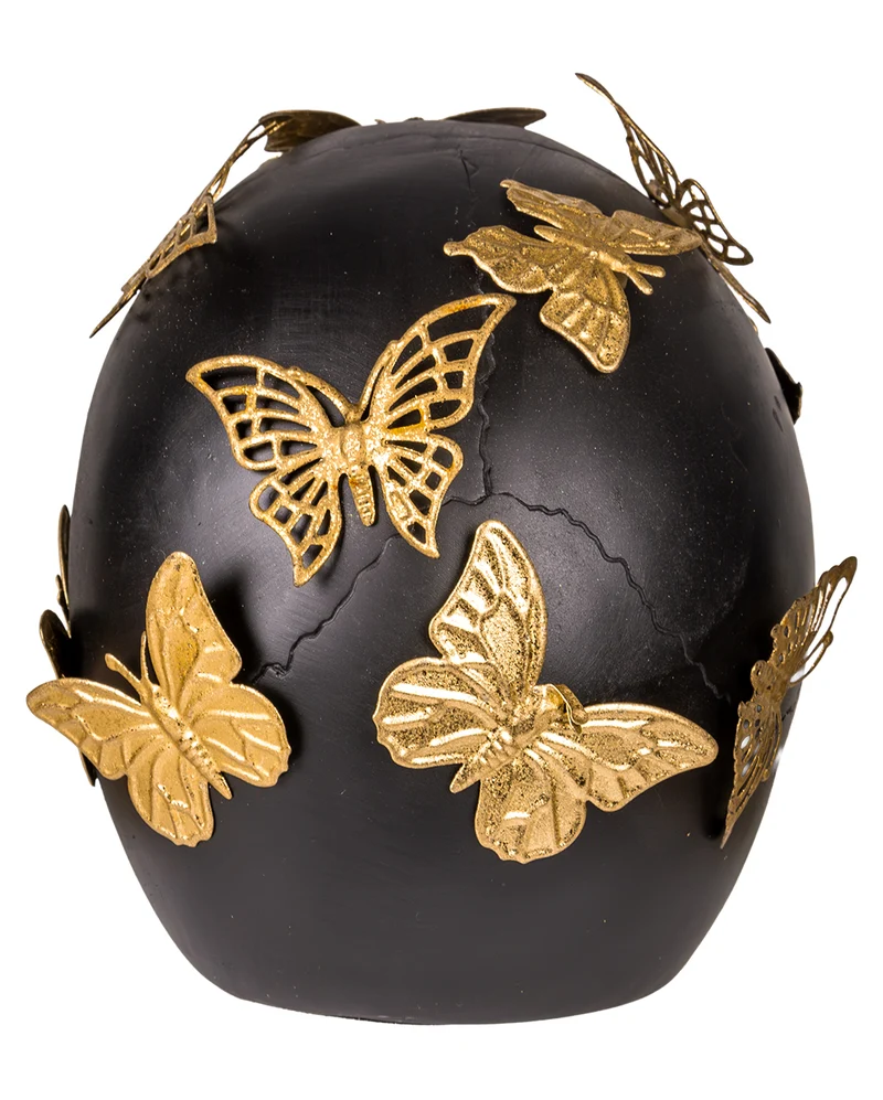 Schwarzer Totenkopf mit goldenen Schmetterlingen 19cm