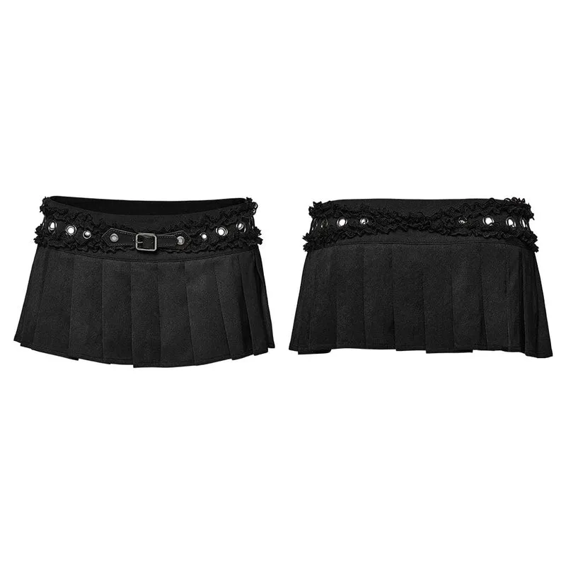Damen Punk Faltenrock mit Rüschen und Spitze