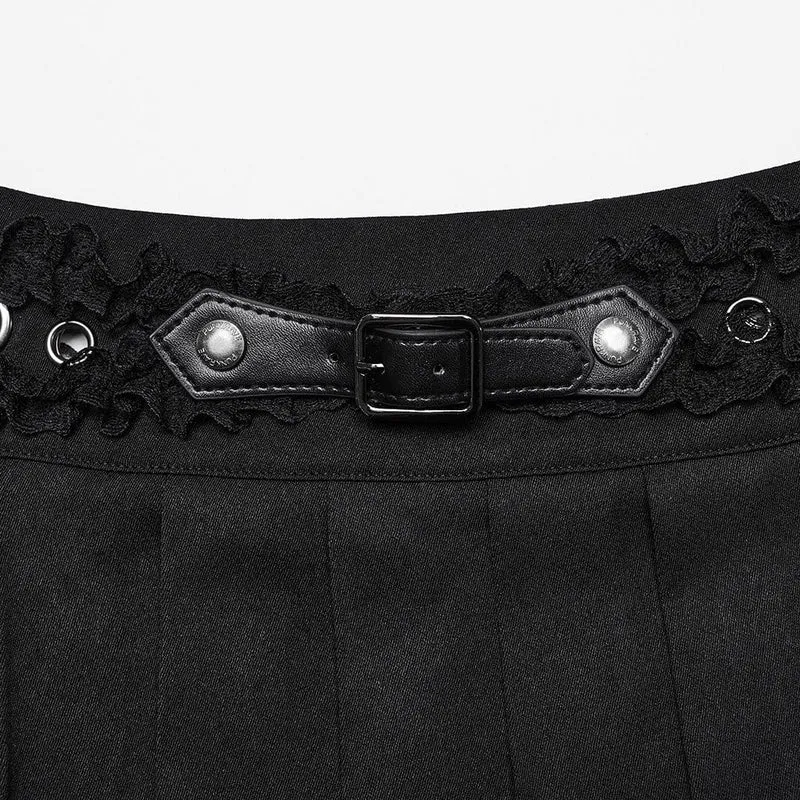 Damen Punk Faltenrock mit Rüschen und Spitze