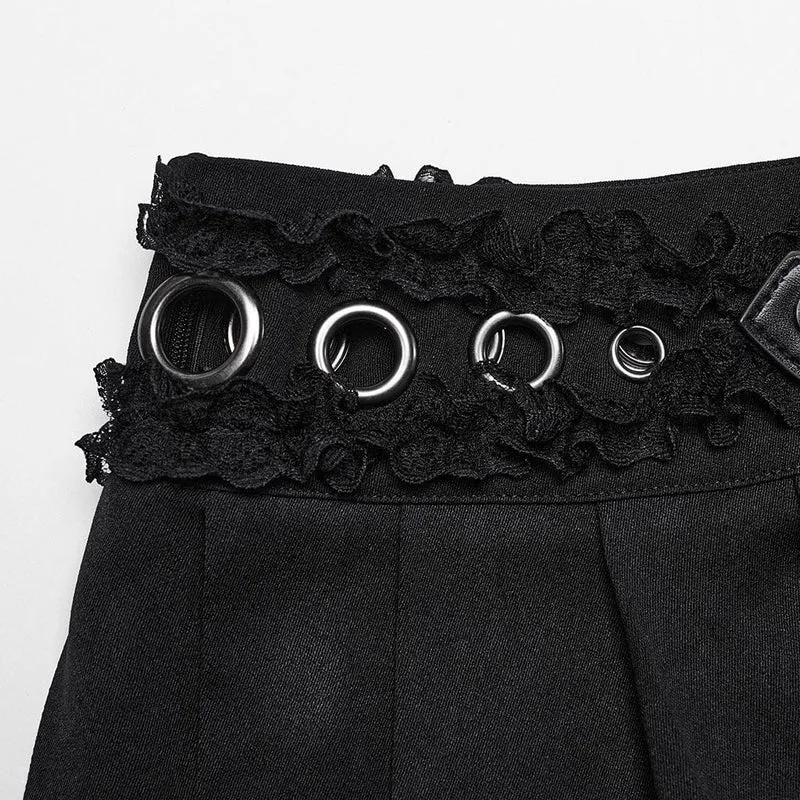 Damen Punk Faltenrock mit Rüschen und Spitze