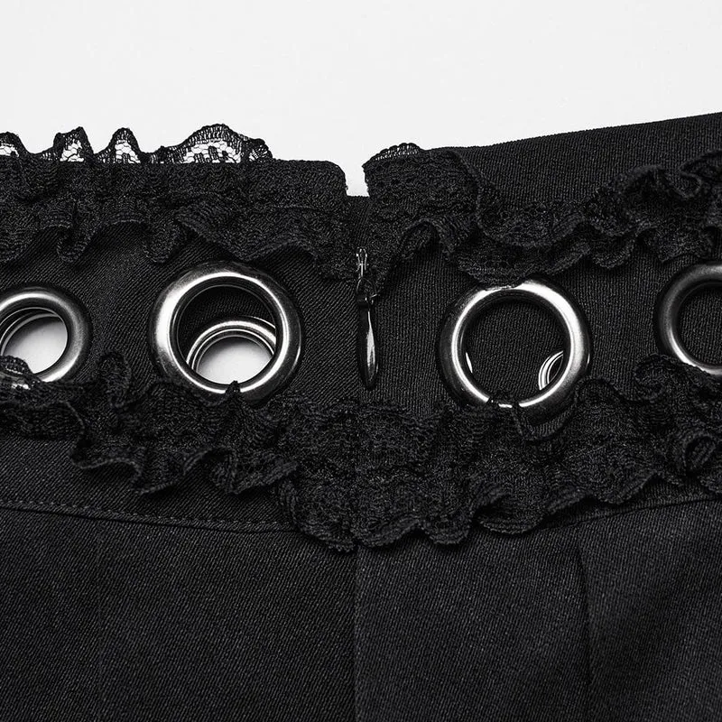 Damen Punk Faltenrock mit Rüschen und Spitze