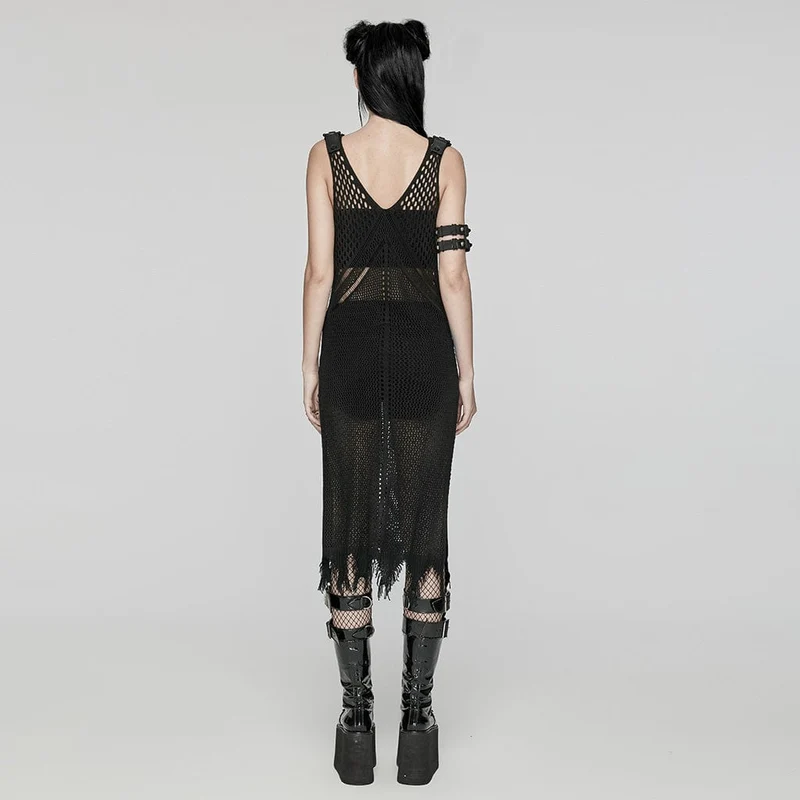 Damen Punk Tiefer Ausschnitt Ungesäumtes Mesh Flitterwochenkleid