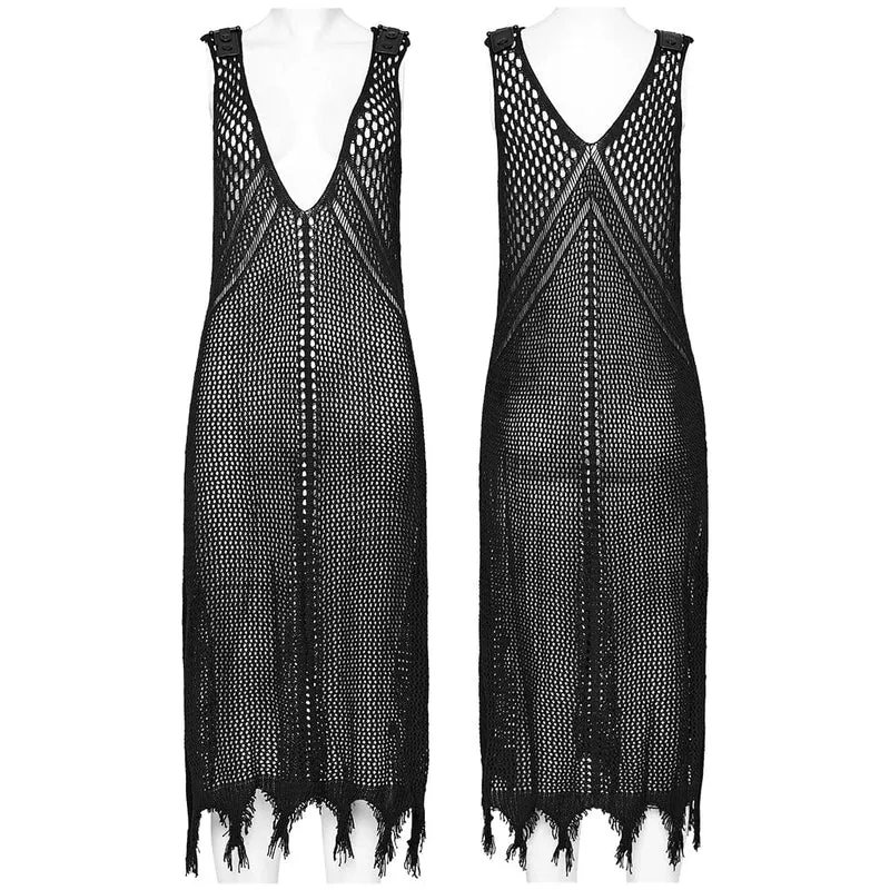 Damen Punk Tiefer Ausschnitt Ungesäumtes Mesh Flitterwochenkleid