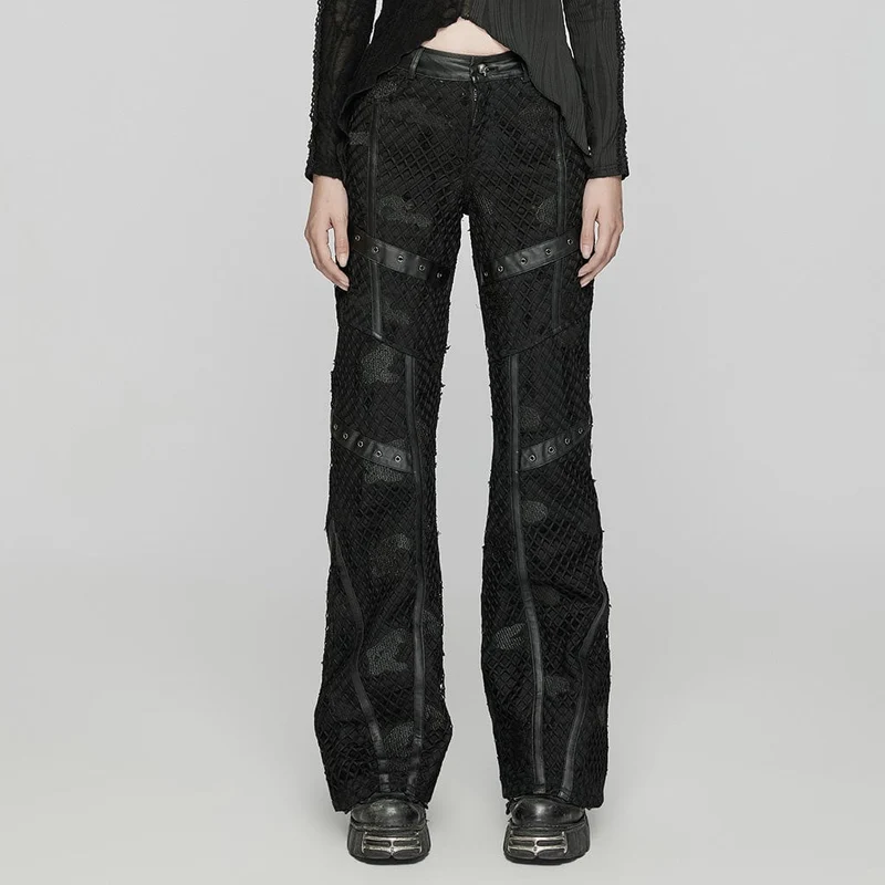 Zerrissene Punk-Jeanshose aus Netzstoff für Damen