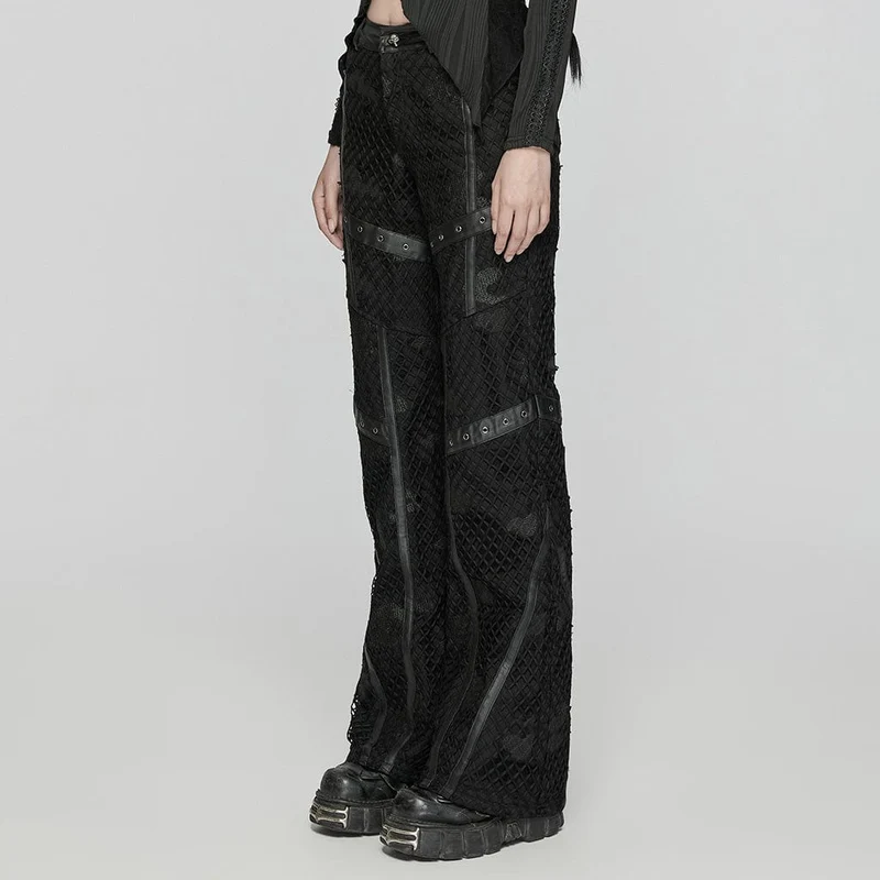 Zerrissene Punk-Jeanshose aus Netzstoff für Damen