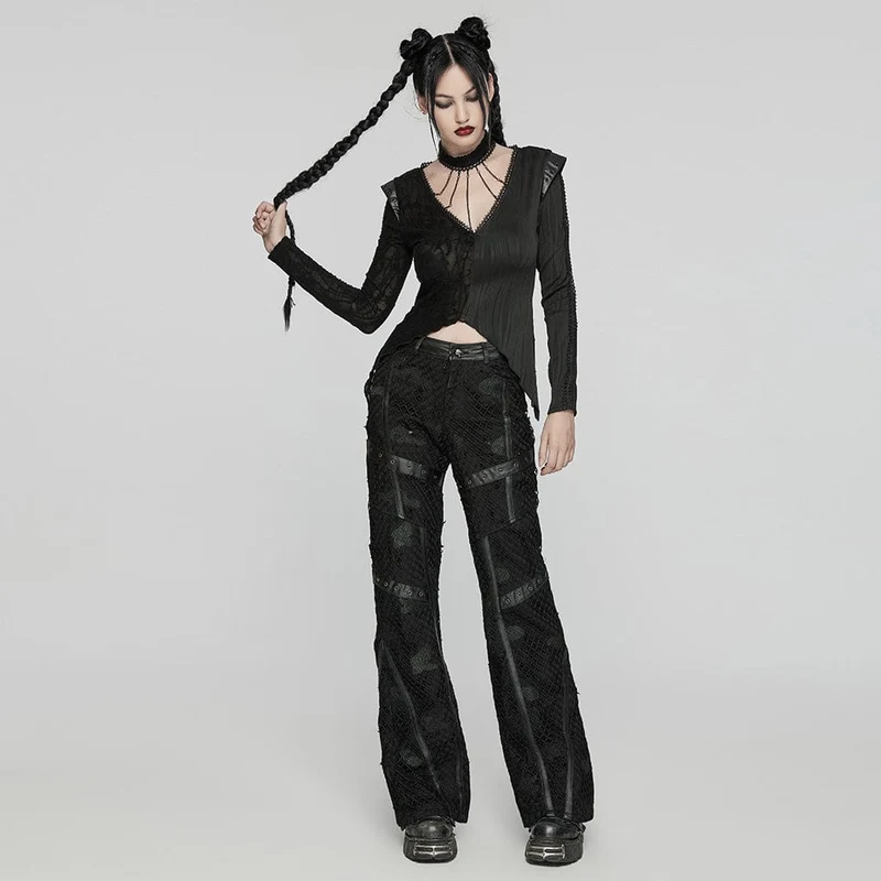 Zerrissene Punk-Jeanshose aus Netzstoff für Damen