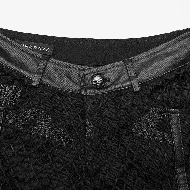 Zerrissene Punk-Jeanshose aus Netzstoff für Damen