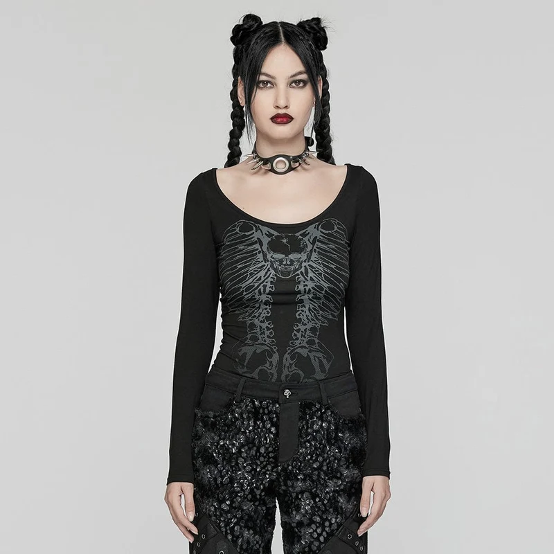 T-Shirt mit Gothic-Skelett-Aufdruck für Damen