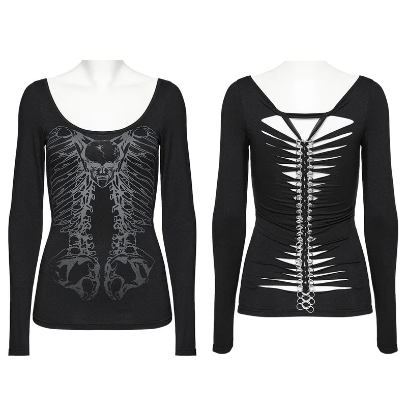 T-Shirt mit Gothic-Skelett-Aufdruck für Damen
