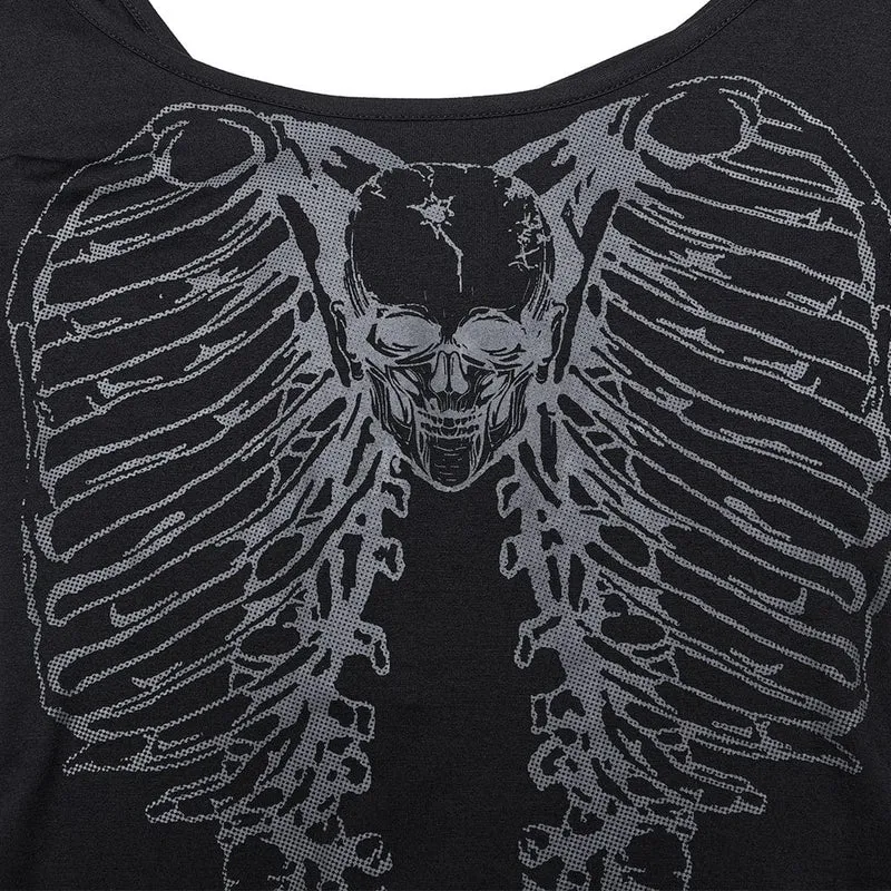 T-Shirt mit Gothic-Skelett-Aufdruck für Damen