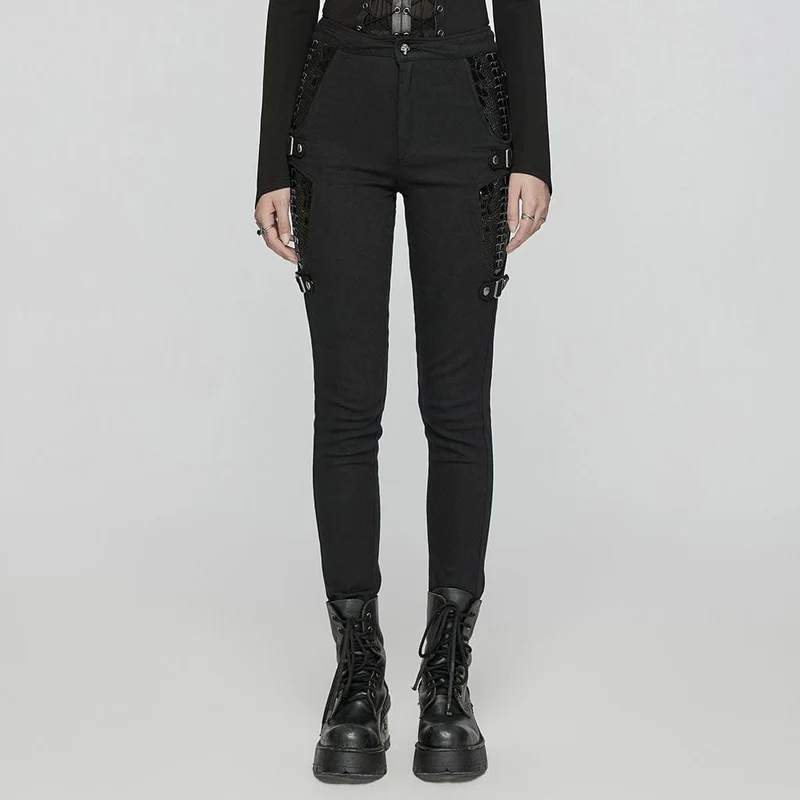 Damen Punk Skelett Lackleder Splice Hose