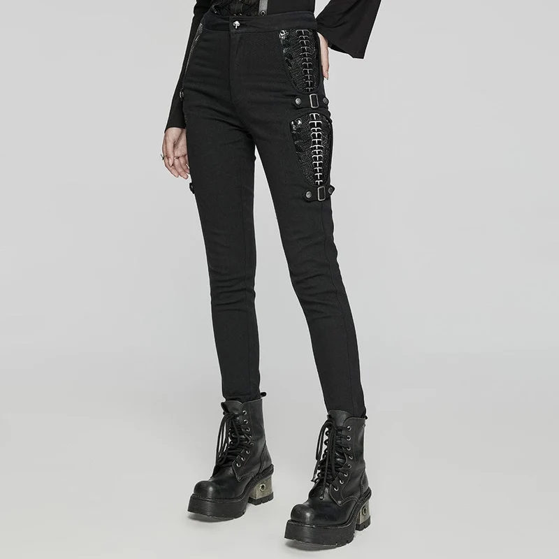Damen Punk Skelett Lackleder Splice Hose
