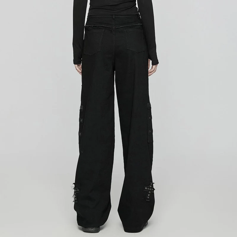 Damen Jeanshose mit Punk-Kreuz-Patch und großen Taschen