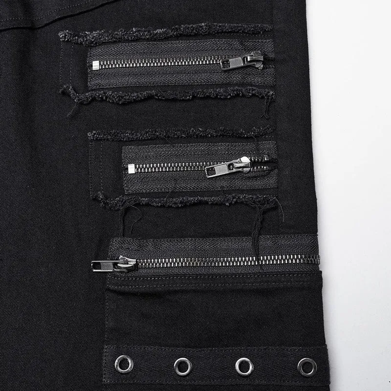 Damen Jeanshose mit Punk-Kreuz-Patch und großen Taschen