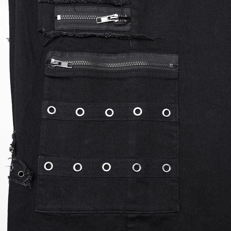 Damen Jeanshose mit Punk-Kreuz-Patch und großen Taschen
