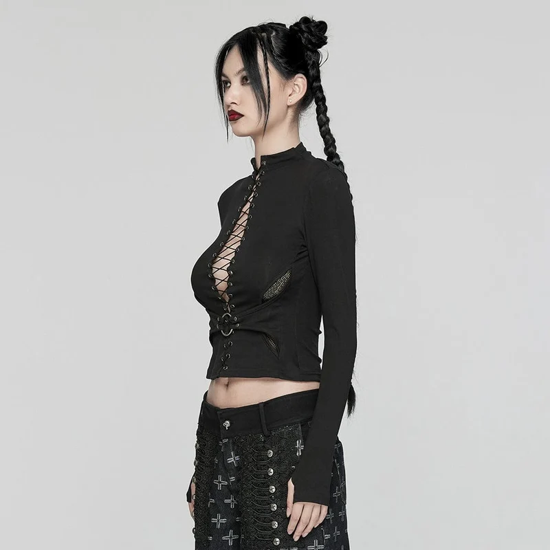 Punk-Blusen mit Schnürung und Netzstoff für Damen