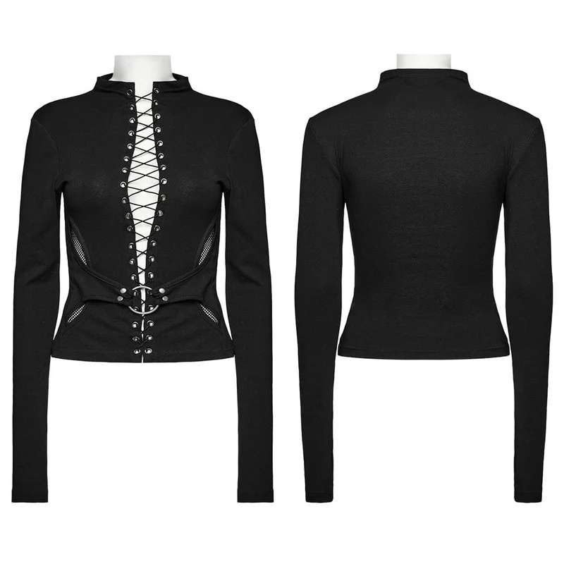 Punk-Blusen mit Schnürung und Netzstoff für Damen