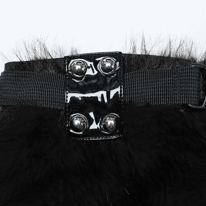 Damen Beinlinge mit Punk-Schnalle und Kunstpelz, Schwarz