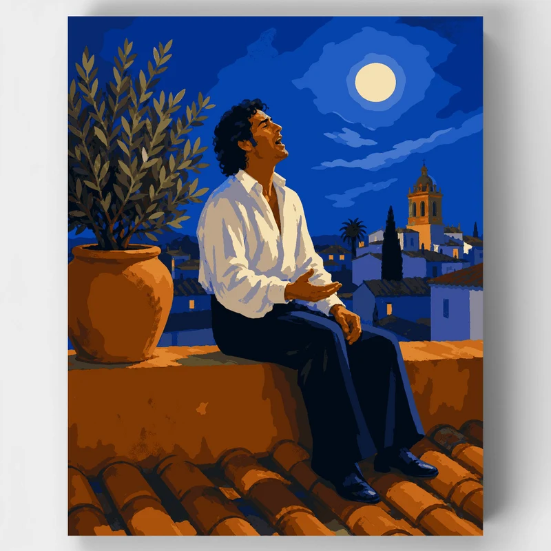 Rooftop Under Moonlight - Paint by Numbers Kit