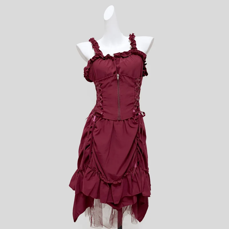 Gothic-Ballkleid mit Rüschen und mehreren Lagen für Damen