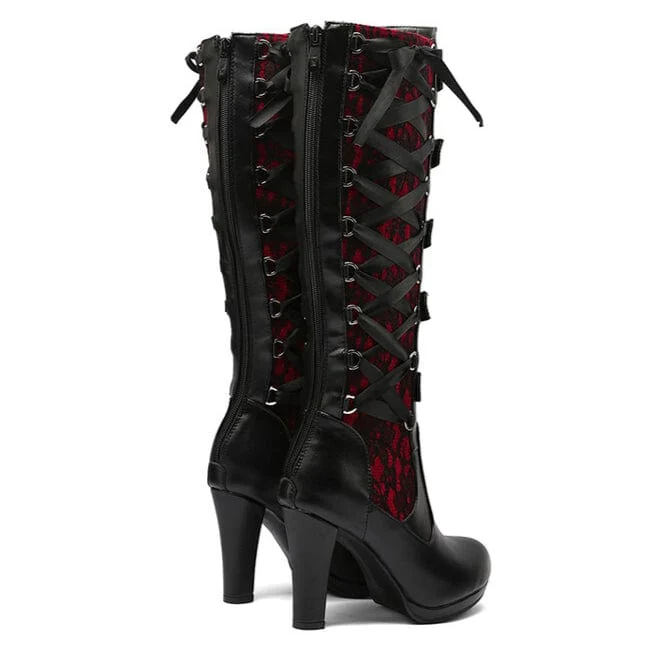 Hohe Stiefel mit Punk-Schnalle und Schnürung für Damen