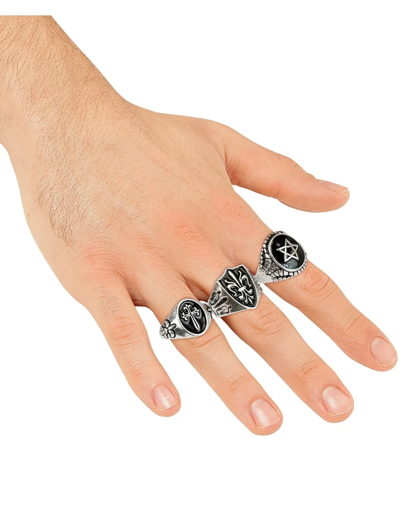 Gothic Ringe als Kostümschmuck 3er-Set