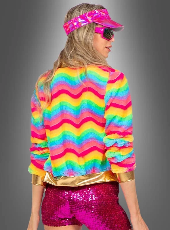 Kurze Plüschjacke Regenbogen