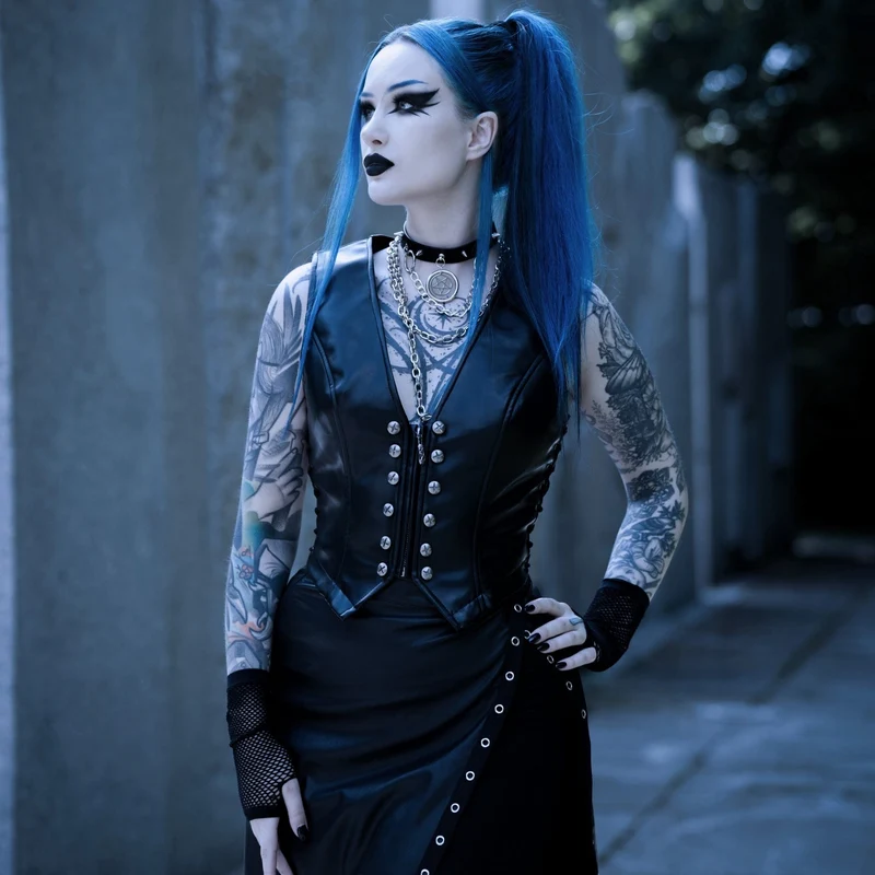 Punk-Weste aus Kunstleder mit Schnürung für Damen