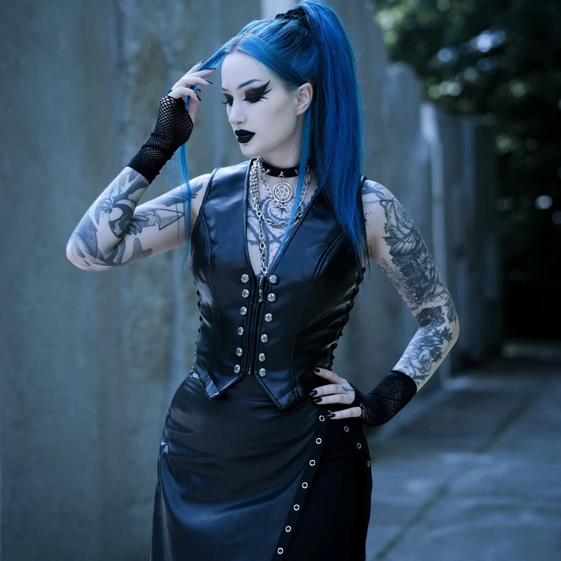 Punk-Weste aus Kunstleder mit Schnürung für Damen